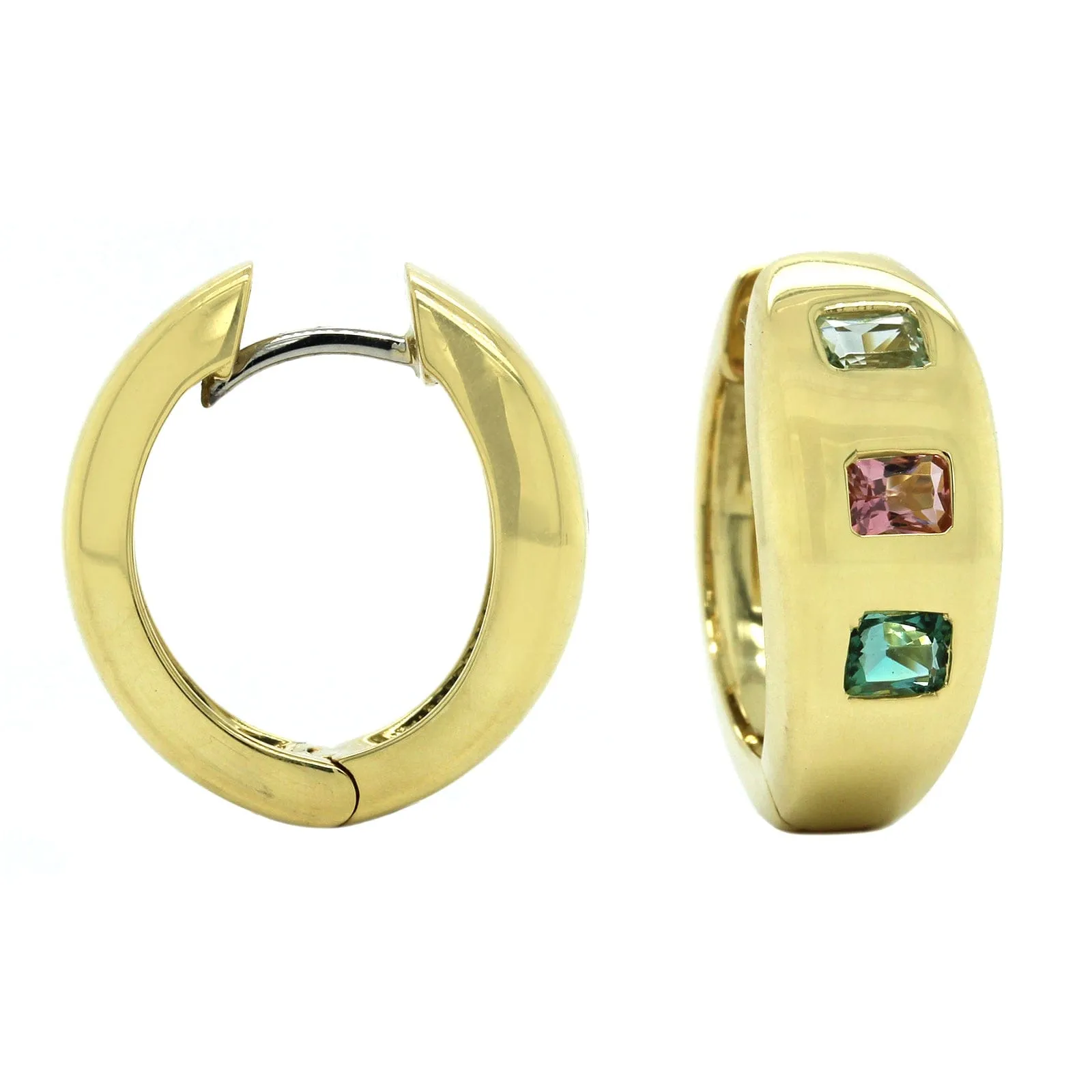 18K Yellow Gold Tourmaline Huggie Earrings