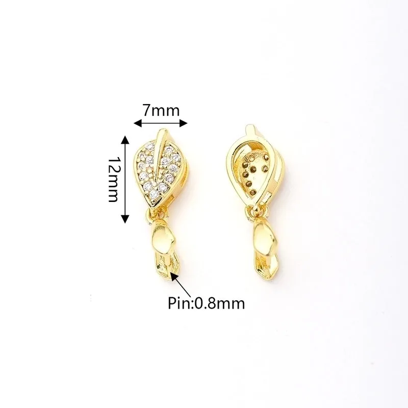 2 PCS/Package 12x7mm 9x8mm Hole 2~2.9mm Hole 3~3.9mm Copper Zircon Gold Plated Round Leaves Symbol Polished Pendant Melon Seed Buckle