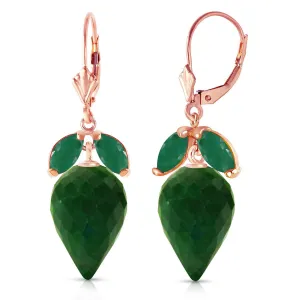 26.8 Carat 14K Solid Rose Gold Earrings Pointy Briolette Emerald