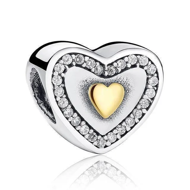 27 Styles of Hearts - 100% Authentic 925 Sterling Silver Charm Beads,  Fits Pan Charm Bracelets