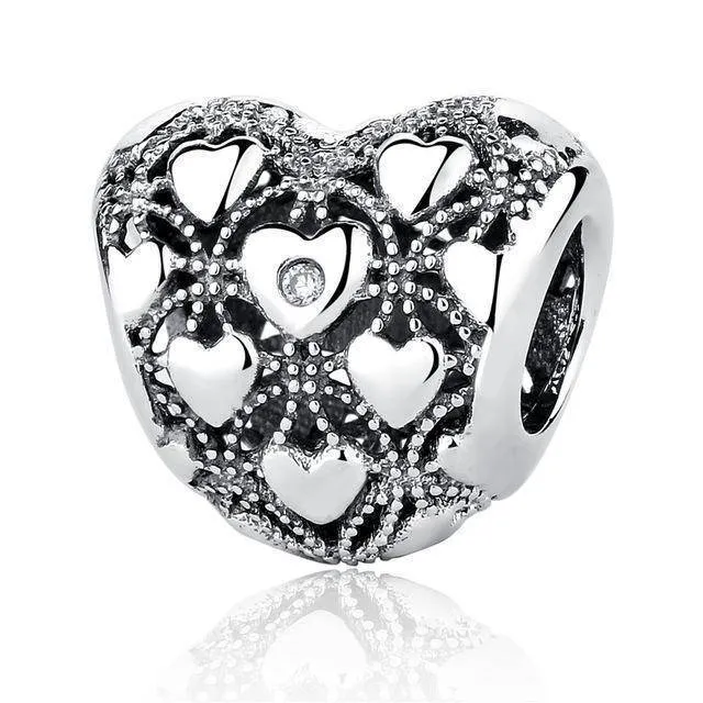 27 Styles of Hearts - 100% Authentic 925 Sterling Silver Charm Beads,  Fits Pan Charm Bracelets