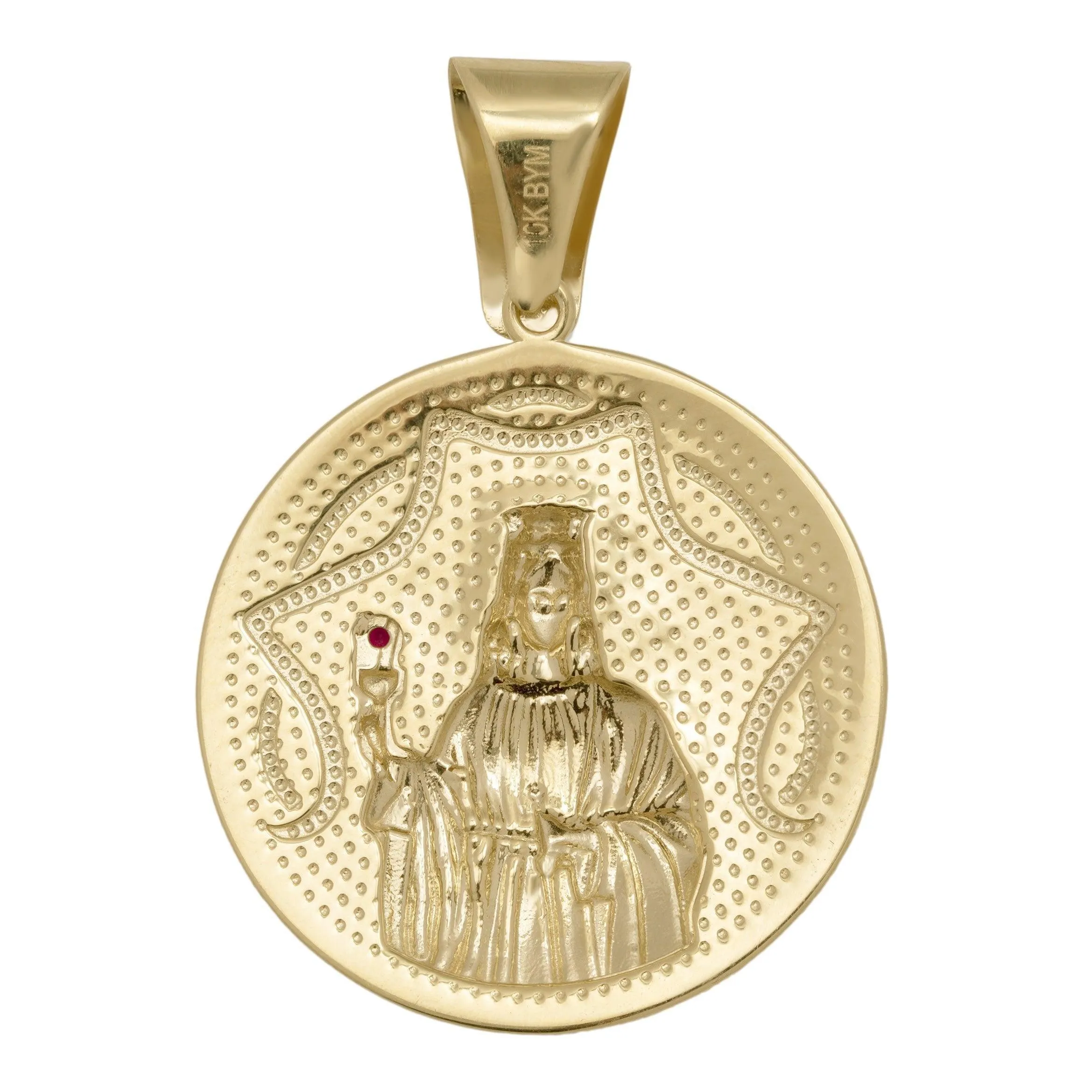 2" Saint Barbara Round Medallion Ruby Pendant Solid 10K Yellow Gold