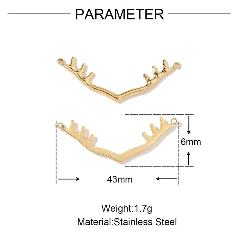 3 PCS/Package 16*10mm 43*6mm 201 Stainless Steel 18K Gold Plated Hedgehog Bear Wings Polished Pendant