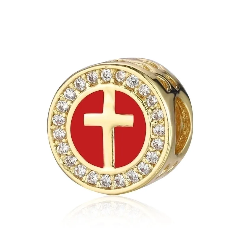 3 Pieces Copper Zircon 18K Gold Plated Cross