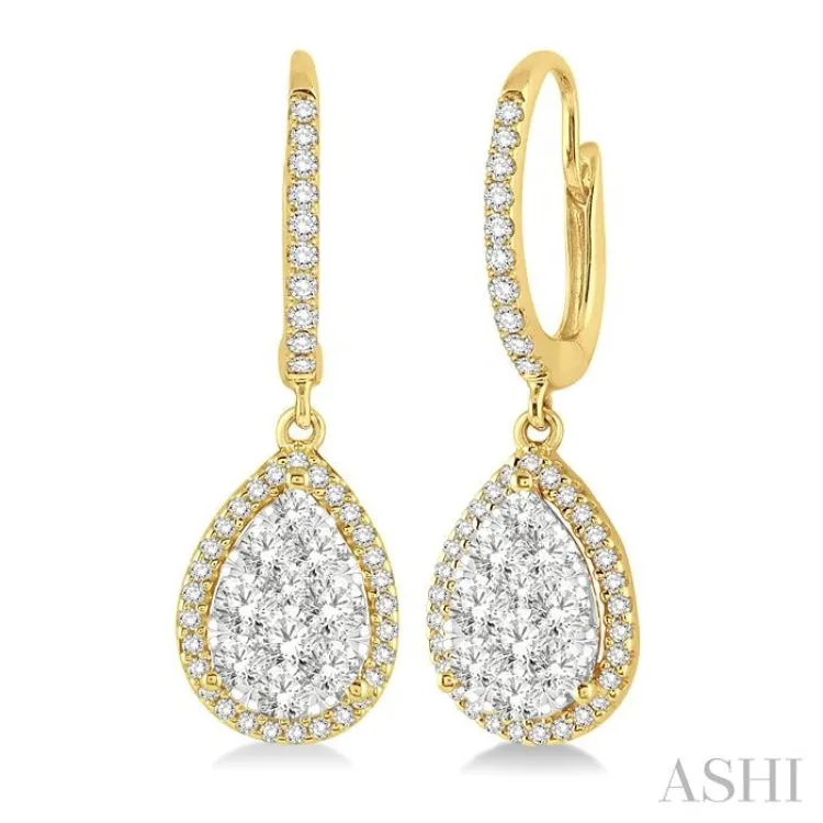 3/4 Ctw Pear Shape Diamond Lovebright Earrings in 14K Yellow and White Gold