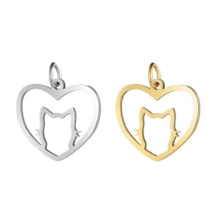 5 Pieces Stainless Steel 18K Gold Plated Heart Shape Cat