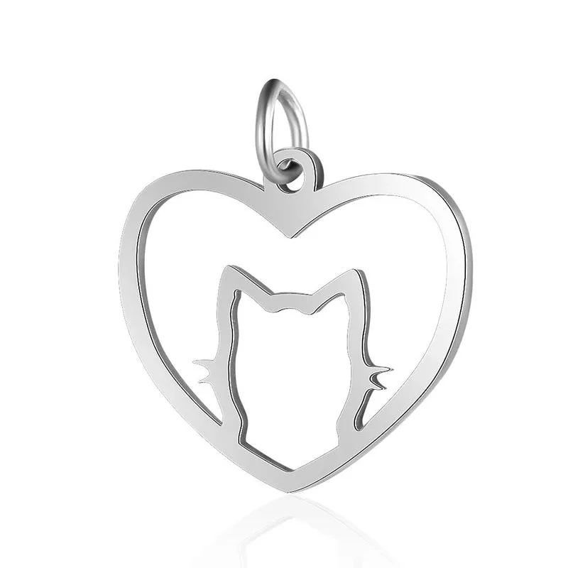 5 Pieces Stainless Steel 18K Gold Plated Heart Shape Cat