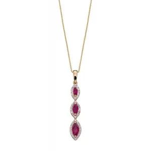 9ct Yellow Gold Triple Drop Ruby and Diamond Pendant GP2163R