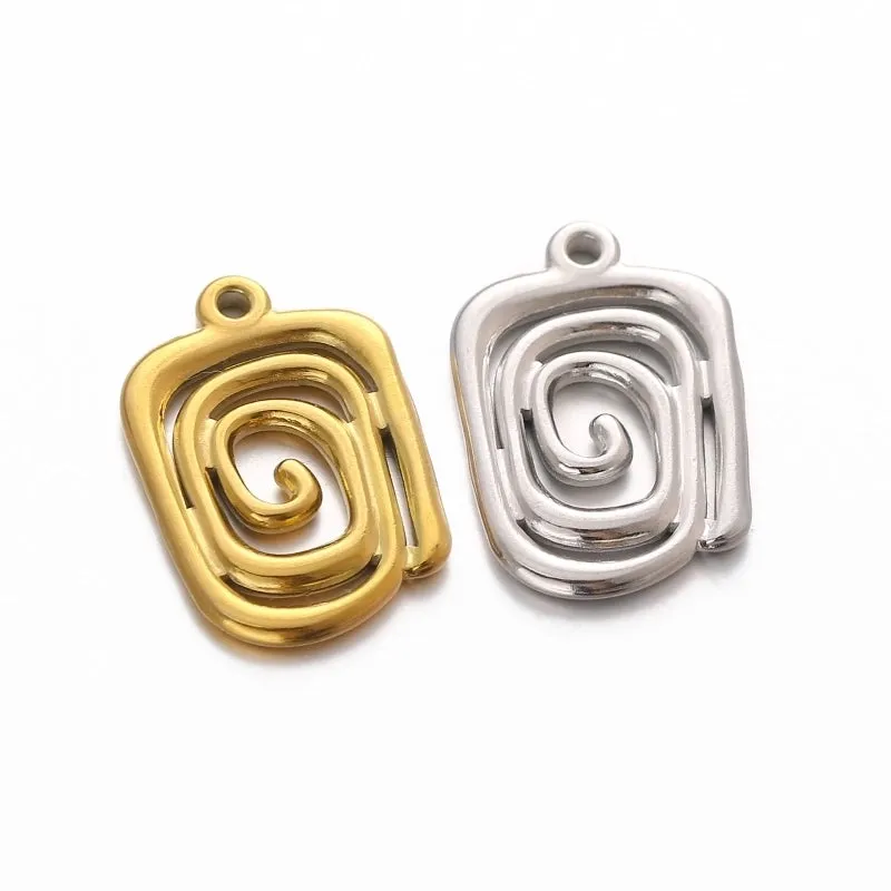 A Pack Of 3 16*23mm 304 Stainless Steel Spiral Stripe Polished Pendant