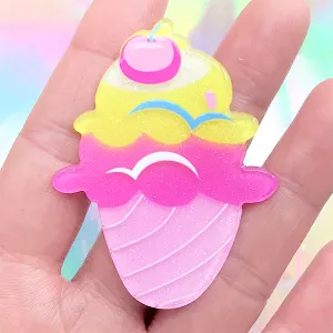 Acrylic Ice Cream Flatback Cabochon | Glittery Decoden Embellishment | Sweets Deco | Kawaii Brooches DIY (1 piece / 43mm x 56mm)