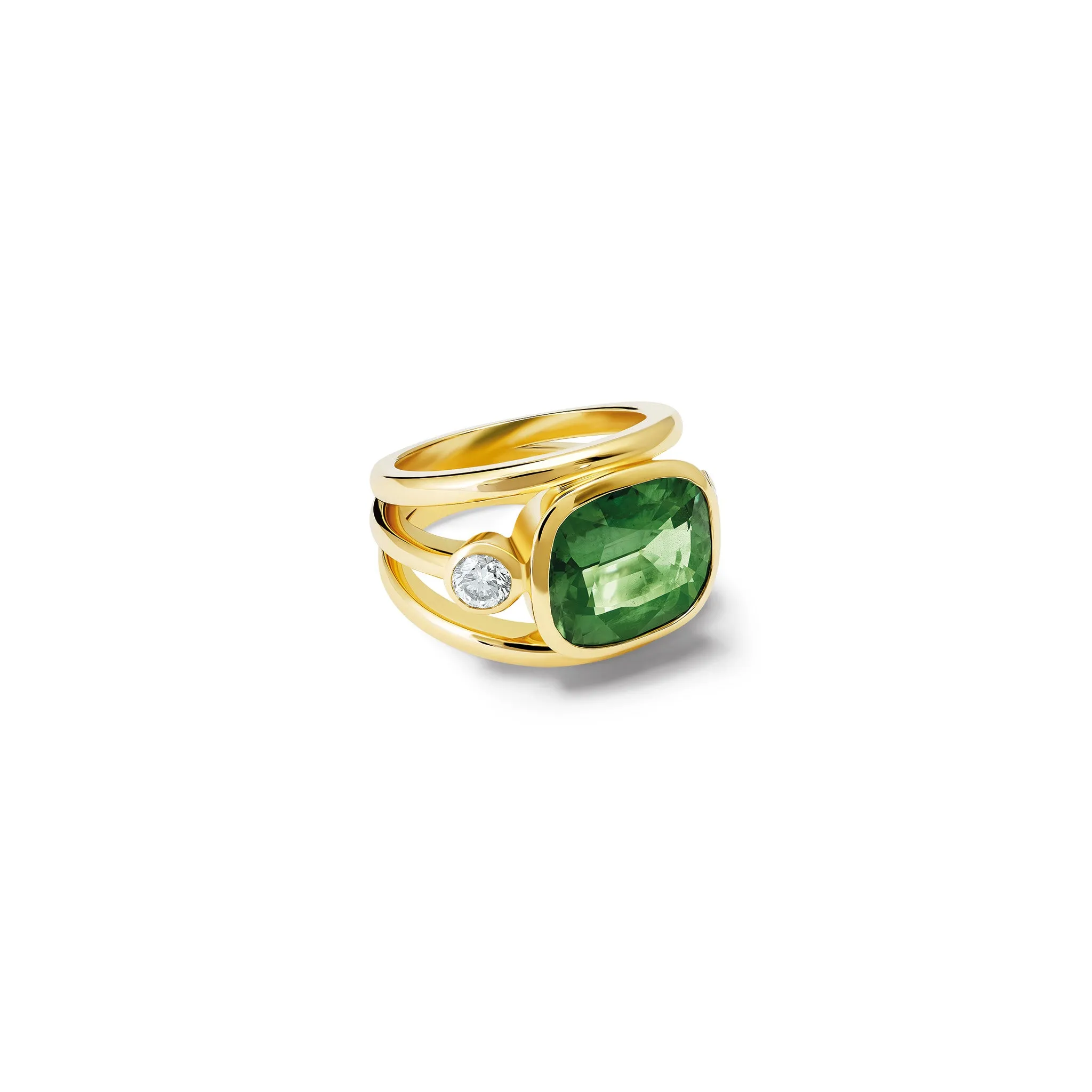 Aeneus Ring 18ct Yellow Gold - Green Sapphire & Diamond