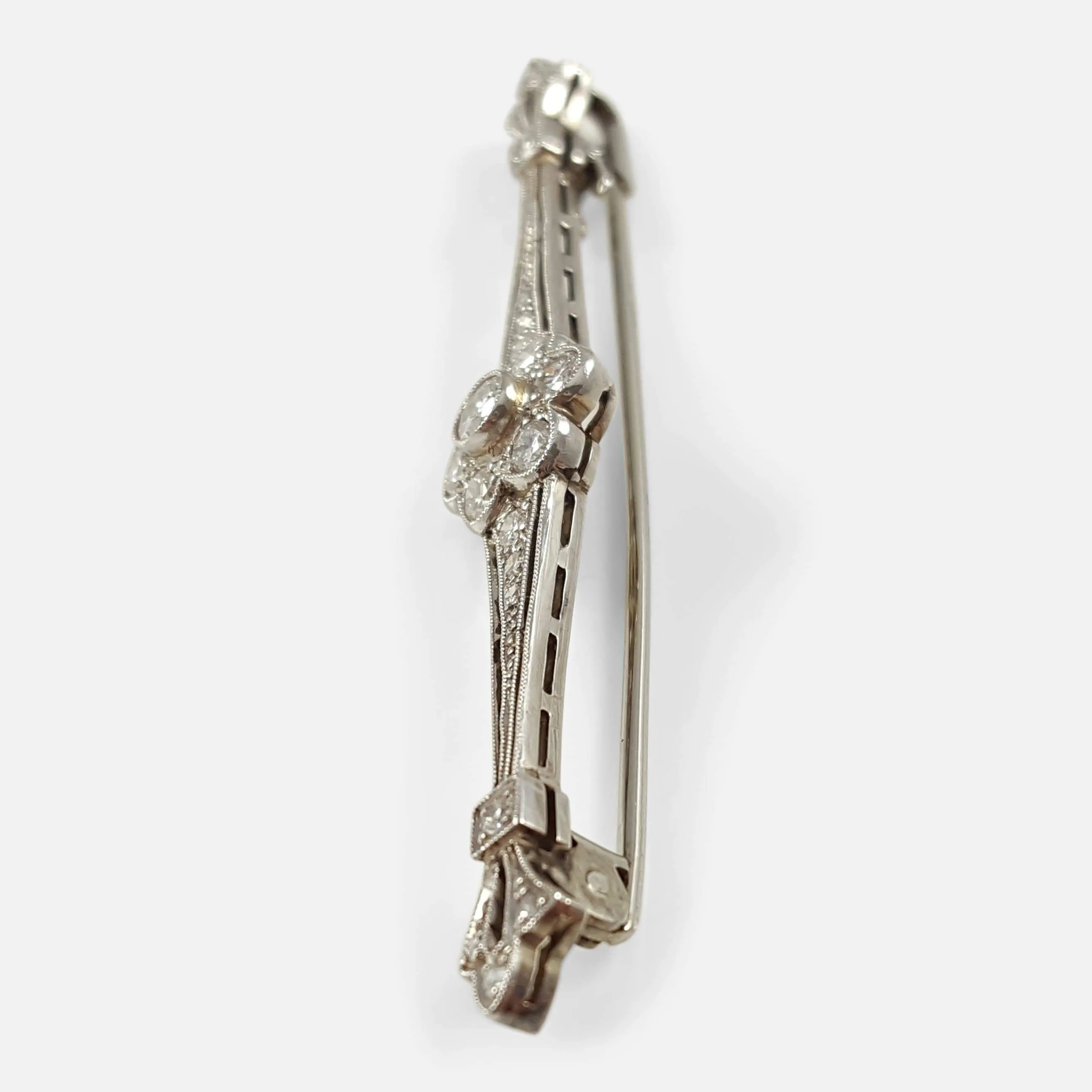 Art Deco 14ct White Gold 0.65ct Diamond Bar Brooch