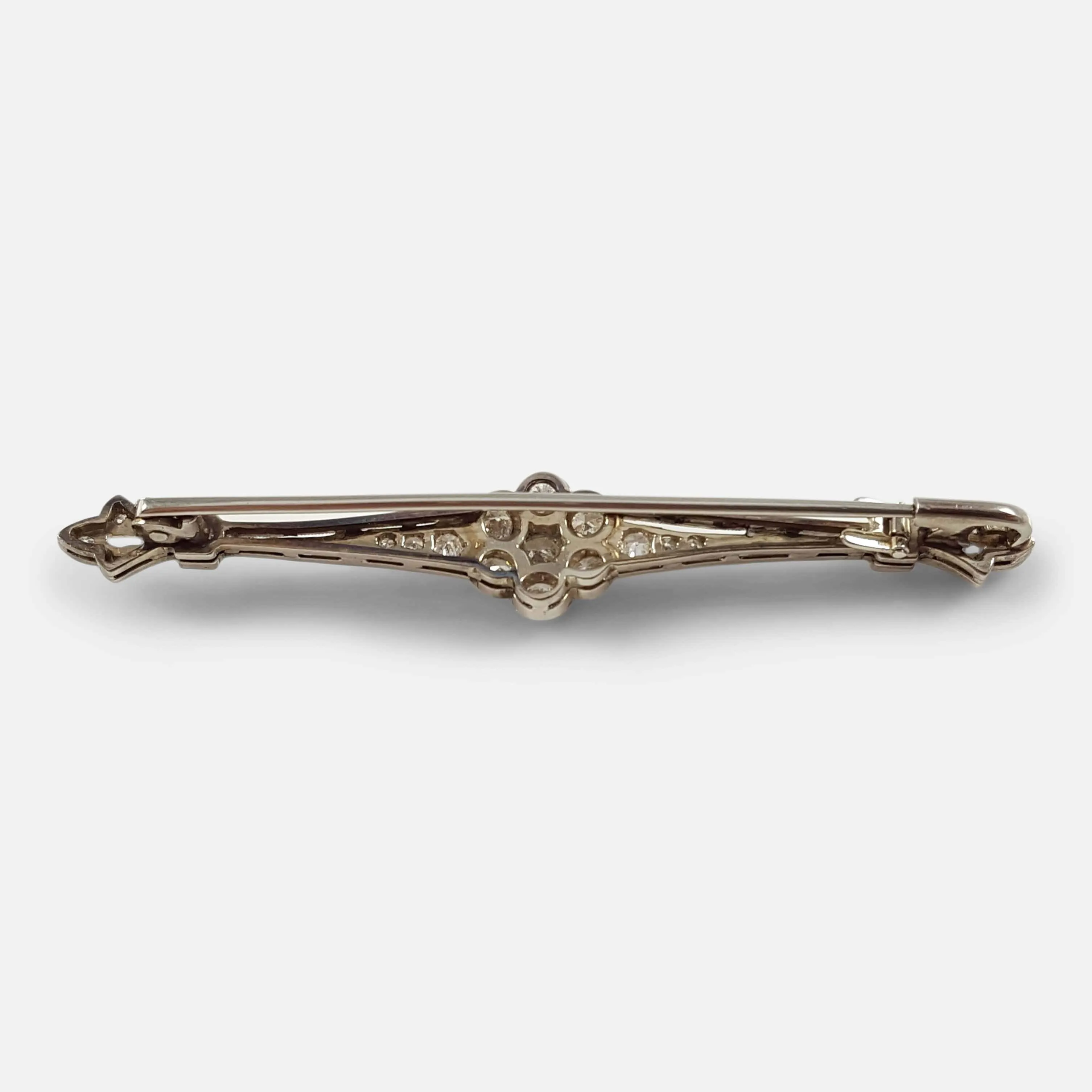 Art Deco 14ct White Gold 0.65ct Diamond Bar Brooch