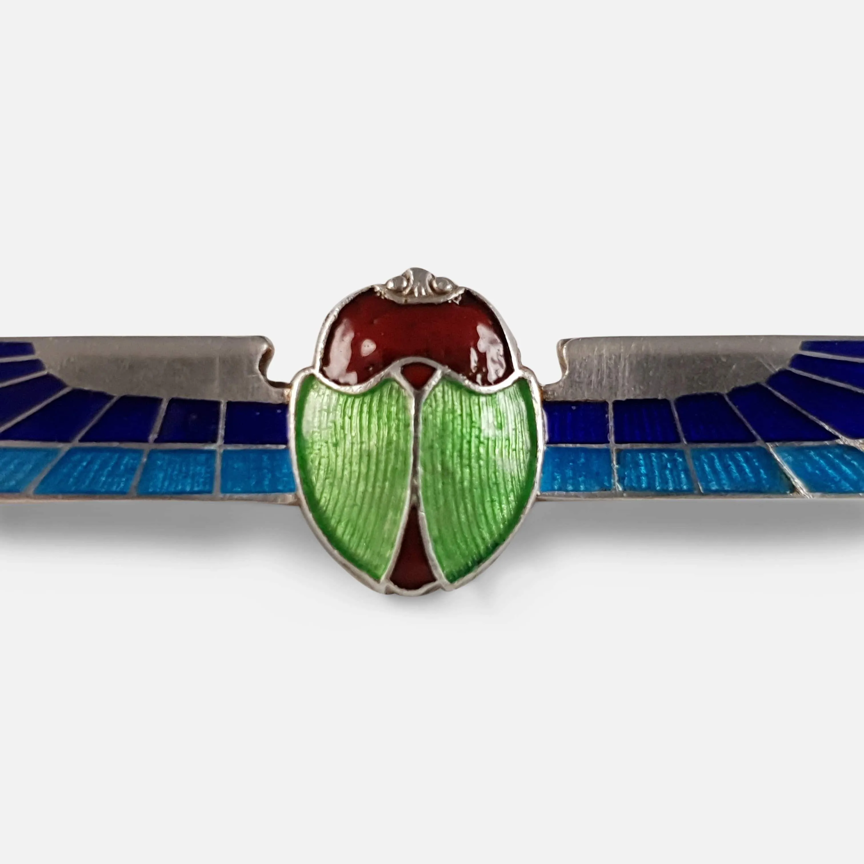 Art Deco Silver and Enamel Winged Scarab Brooch