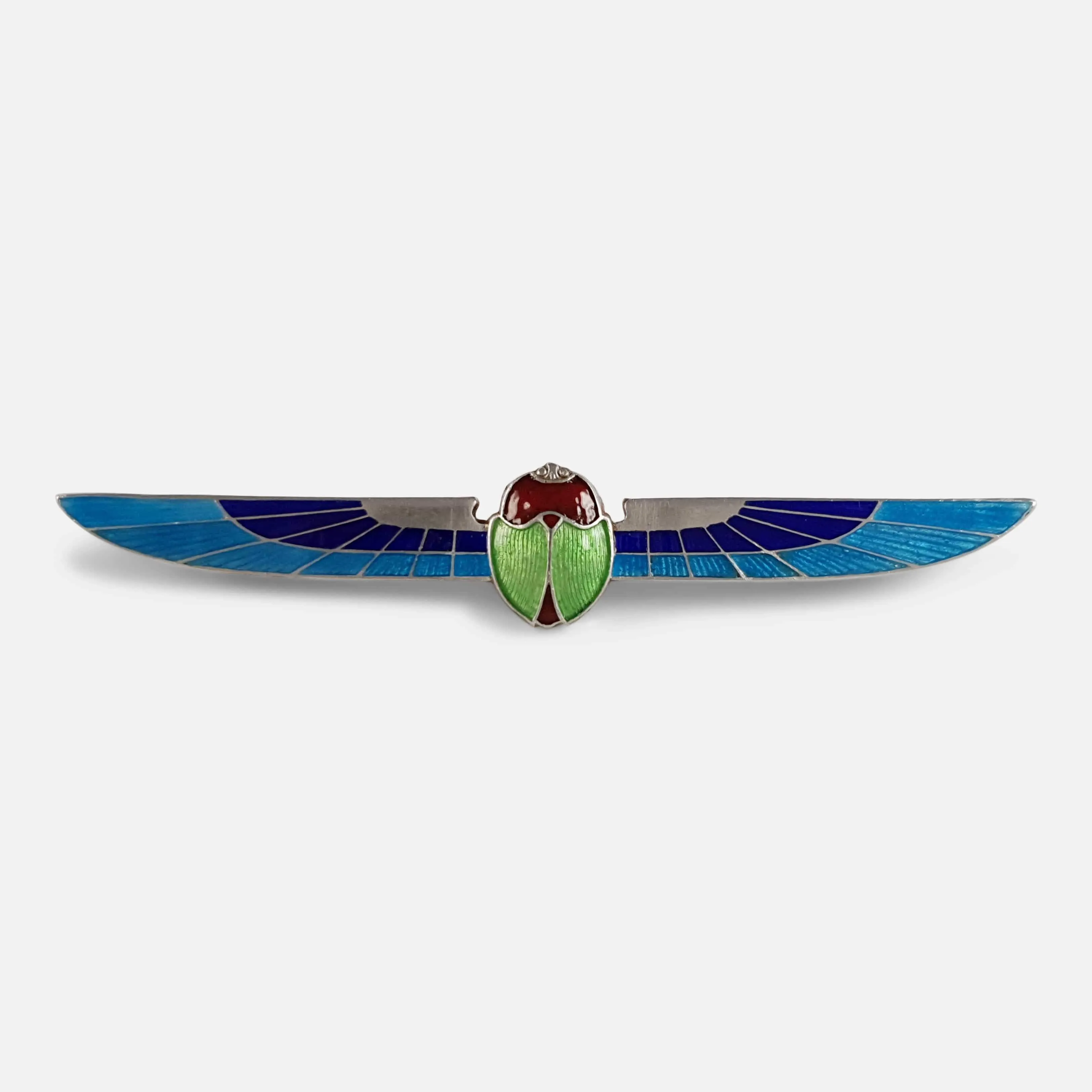 Art Deco Silver and Enamel Winged Scarab Brooch