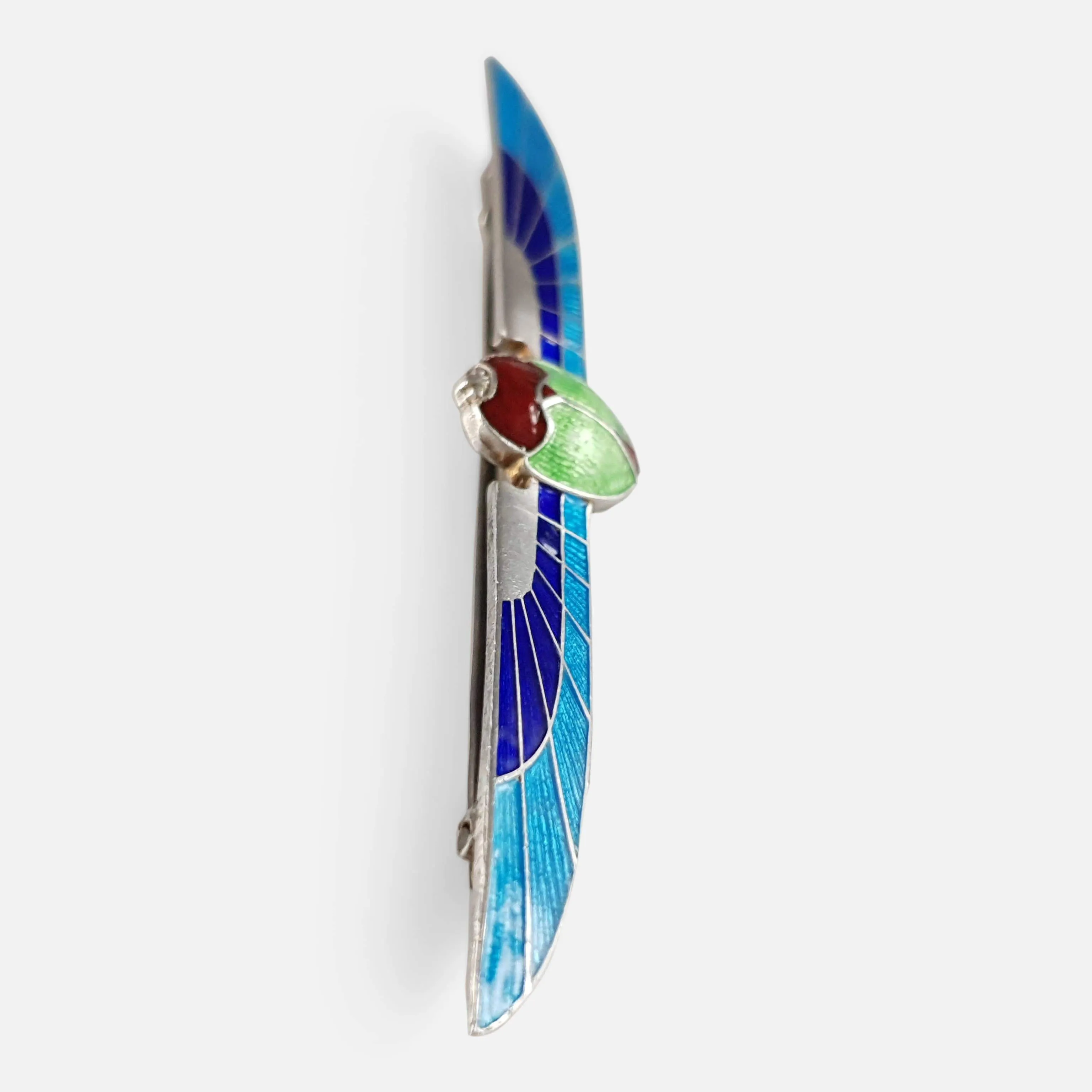 Art Deco Silver and Enamel Winged Scarab Brooch