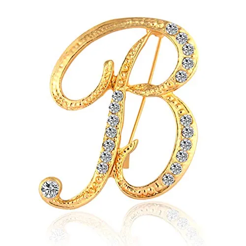 BeeGift Letter Brooch Pins Initial Rhinestone Brooch for Women Crafts,Rhinestone Crystal Lapel Pin Brooches Gold A-Z 26 Letters