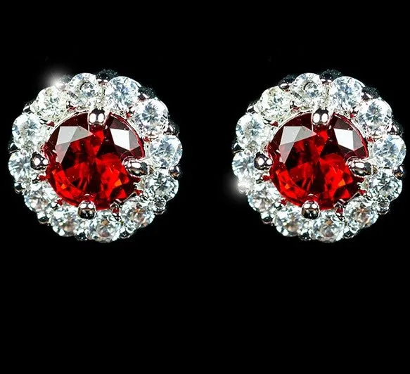 Belle Ruby Red Halo Stud Earrings | 2ct