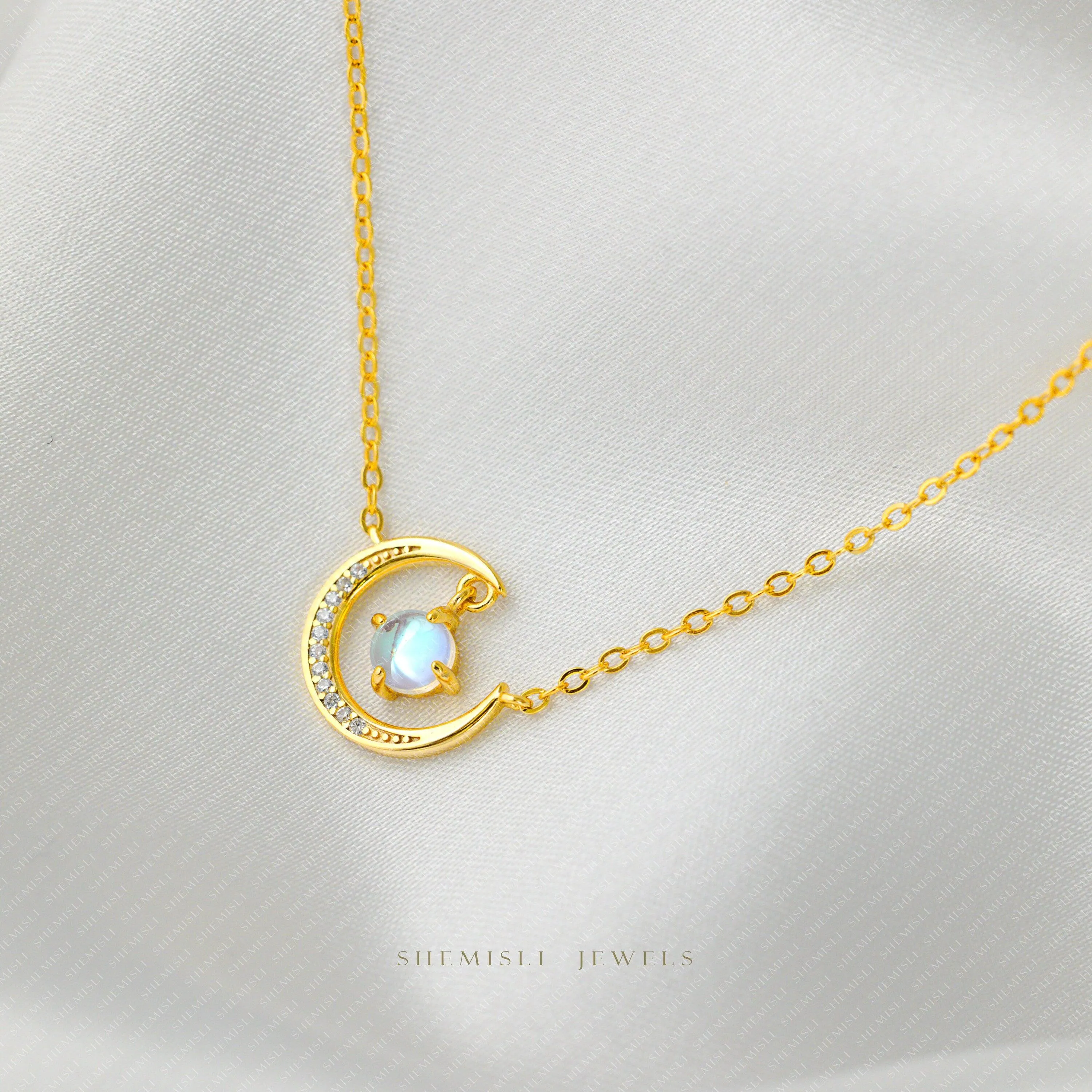 Blue Moon Necklace, Silver or Gold Plated  (15.5" 2") SHEMISLI - SN027