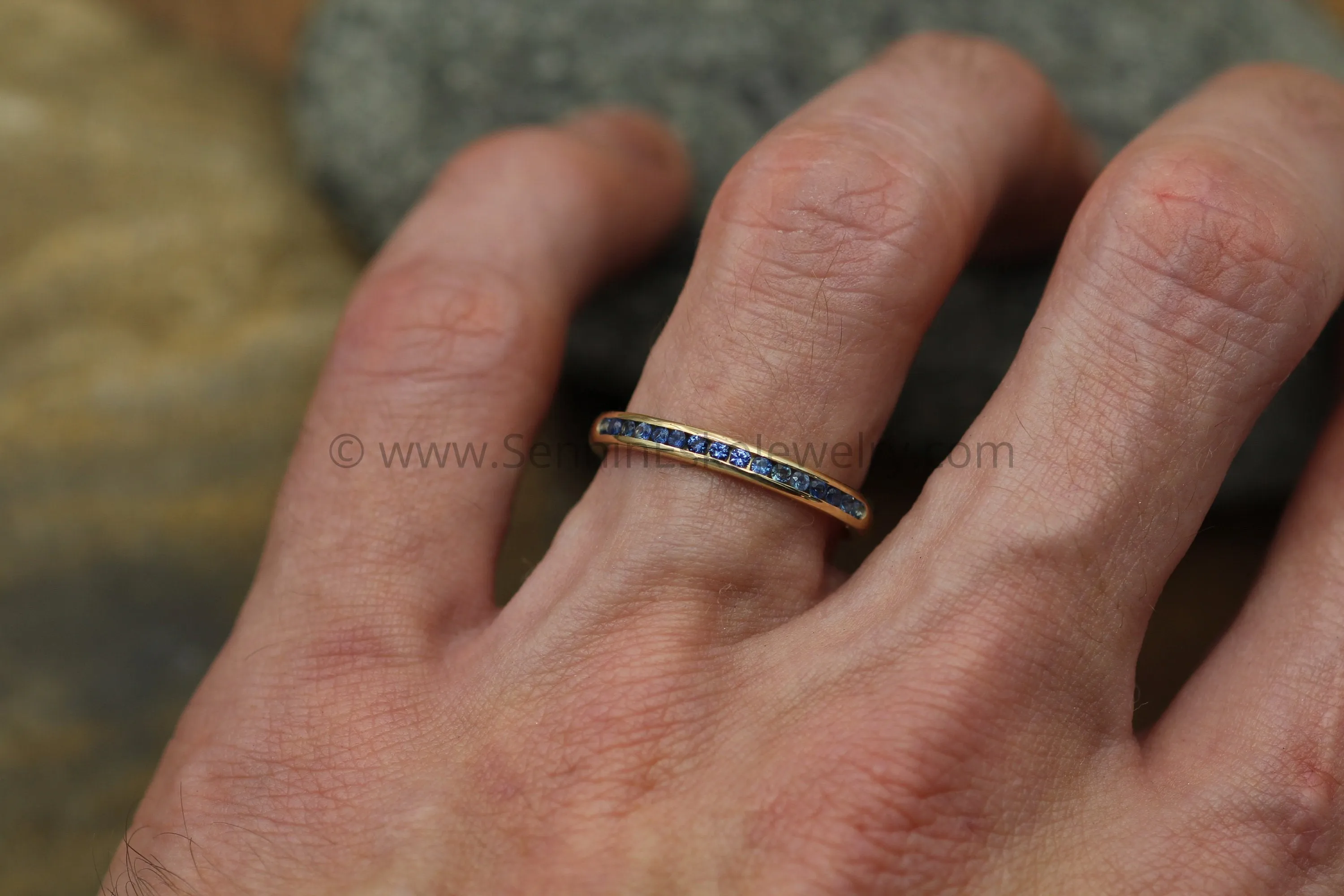 Blue Sapphire Channel Ring - Yellow Gold Sapphire Channel - Sapphire Wedding Band