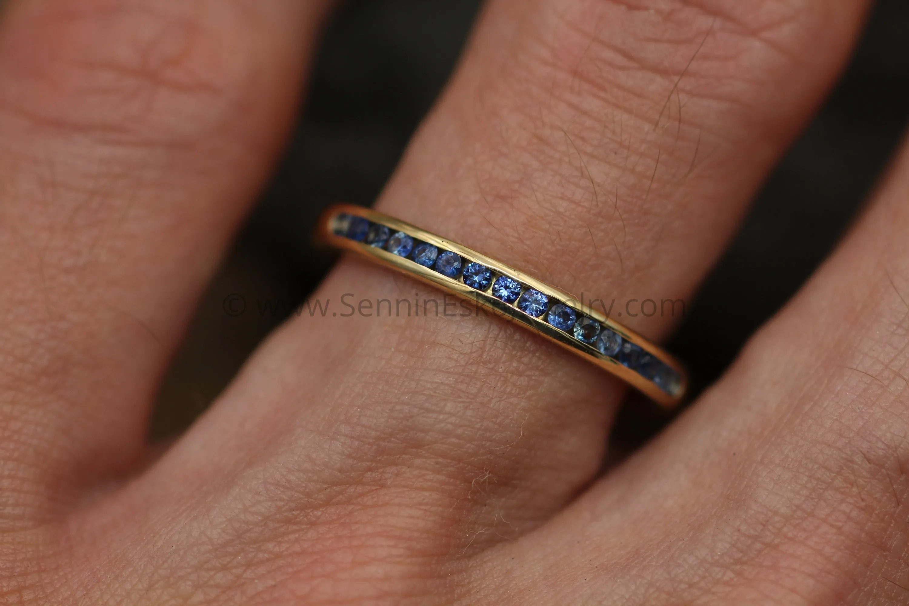 Blue Sapphire Channel Ring - Yellow Gold Sapphire Channel - Sapphire Wedding Band