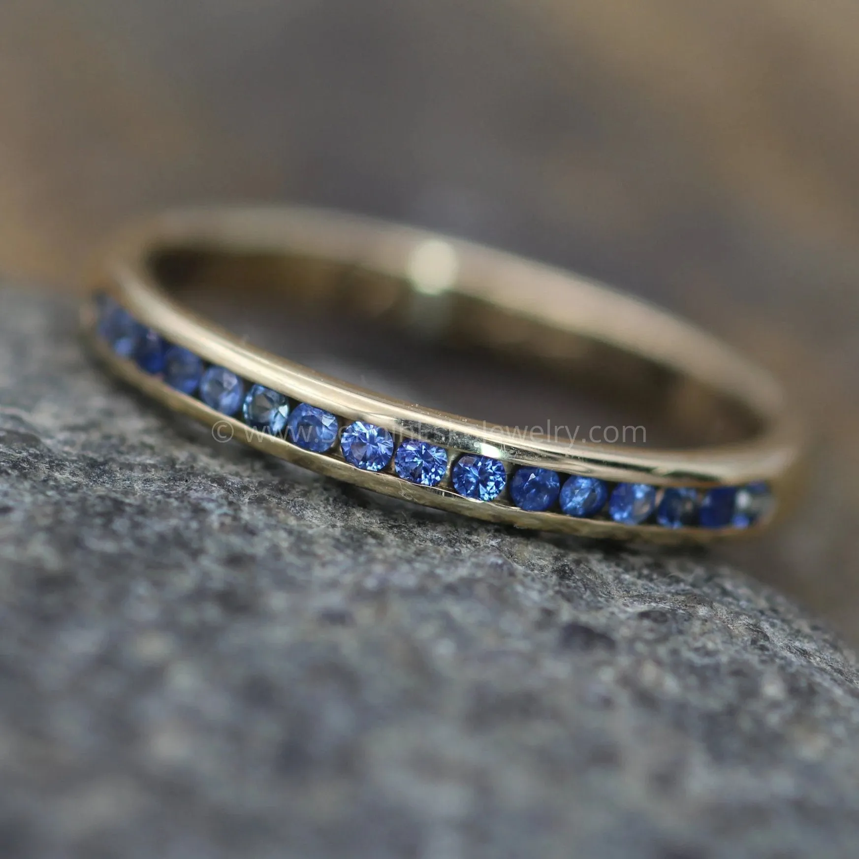 Blue Sapphire Channel Ring - Yellow Gold Sapphire Channel - Sapphire Wedding Band