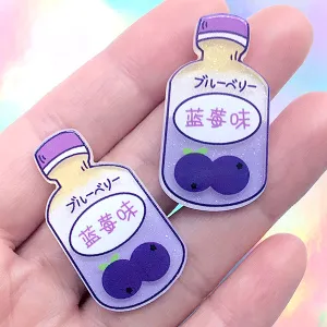 Blueberry Juice Acrylic Embellishments | Glittery Decoden Cabochons | Kawaii Toddler Jewellery DIY (2 pcs / 20mm x 37mm)