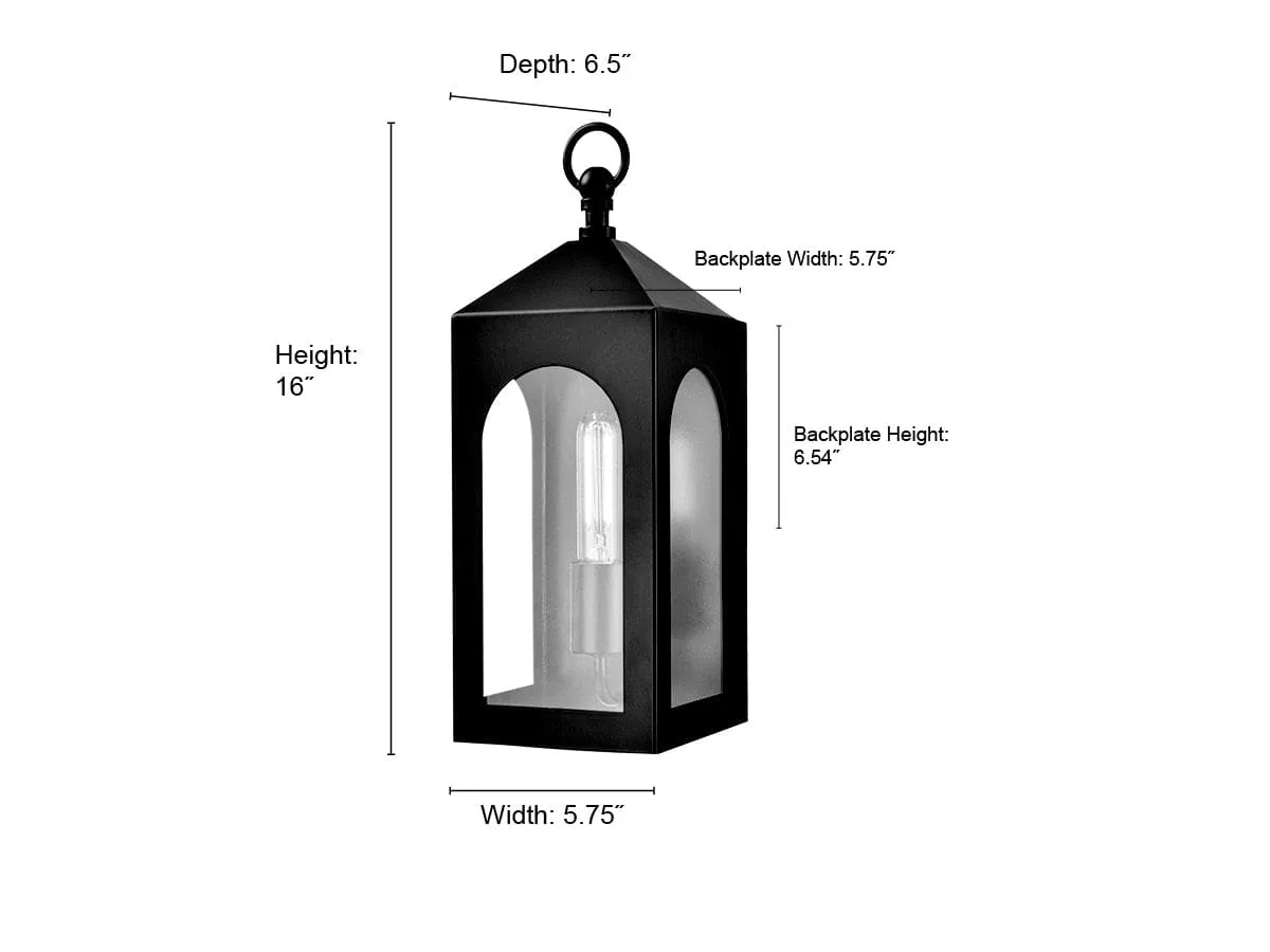 Bratton Outdoor Wall Sconce - Powder Coated Black - Clear Glass - 6.5in. Extension - E26 Medium Base