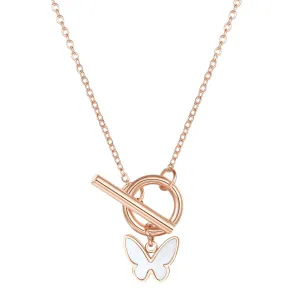 Butterfly Pendant T-Bar Necklace Rose Gold