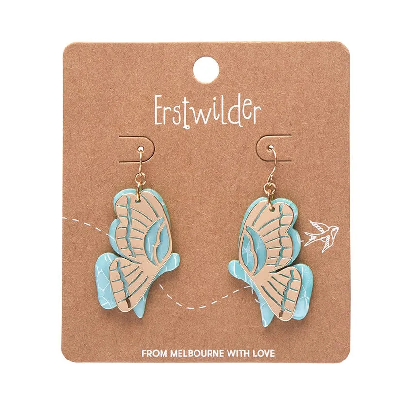 Butterfly Textured Resin Drop Earrings - Mint