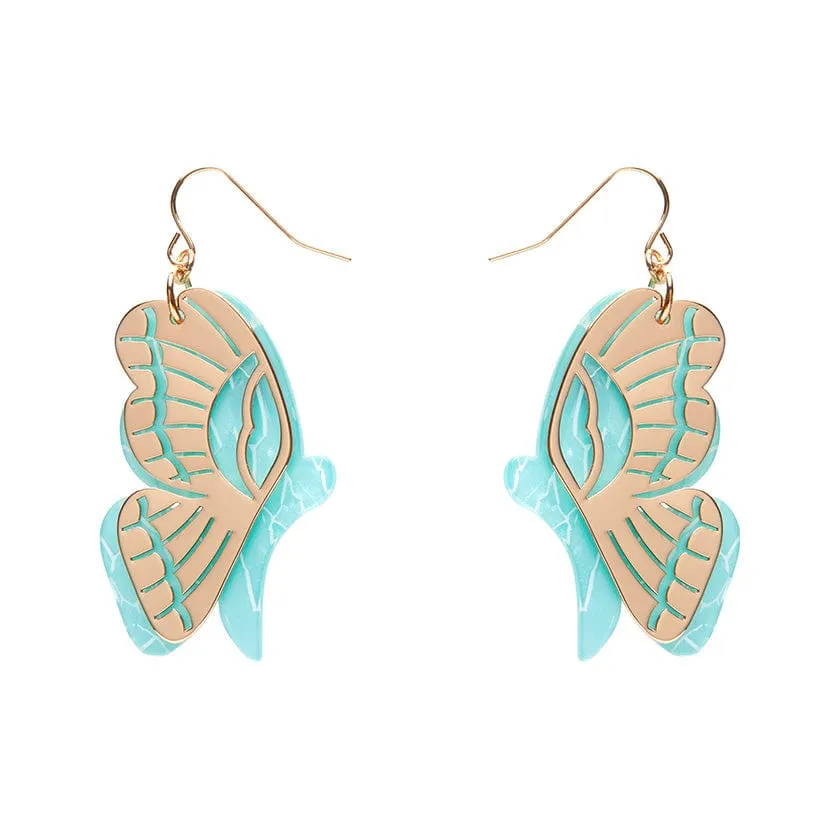 Butterfly Textured Resin Drop Earrings - Mint