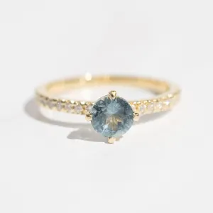 Cardinal Pavé Solitaire Ring | Montana Sapphire    Lab Diamonds in 14k Yellow Gold