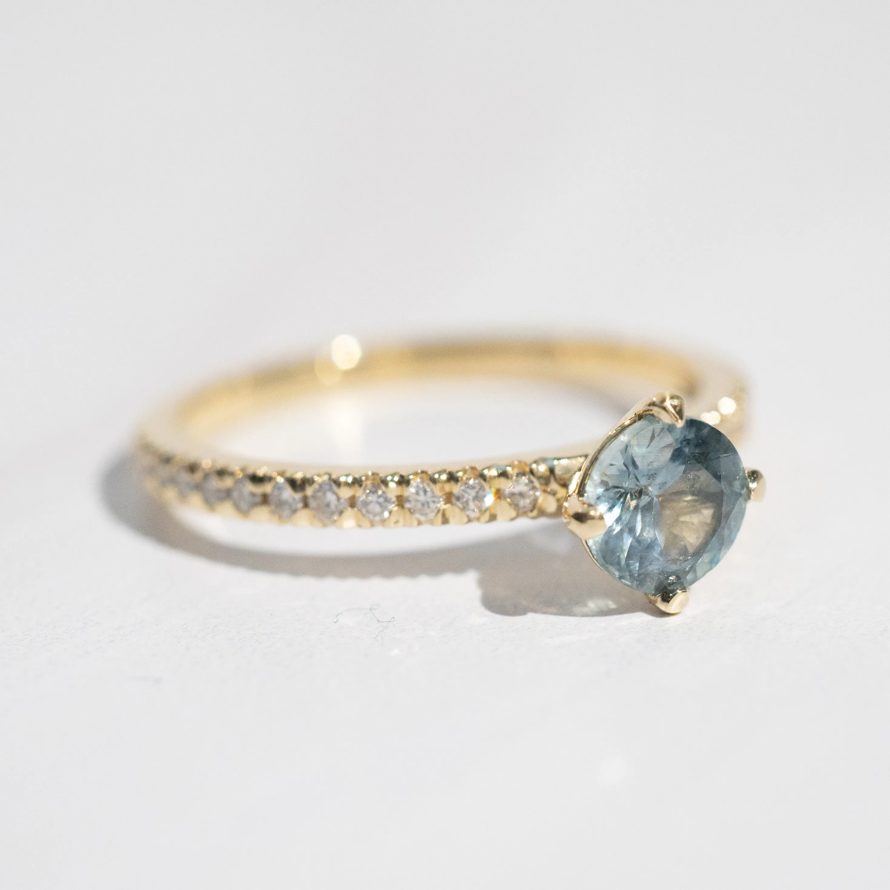 Cardinal Pavé Solitaire Ring | Montana Sapphire    Lab Diamonds in 14k Yellow Gold