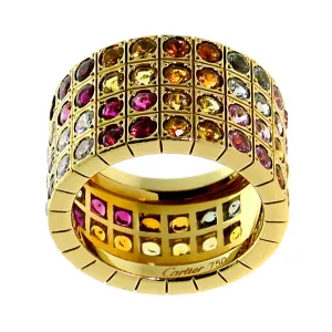 Cartier Lanieres Multicolor Sapphire Diamond Gold Ring