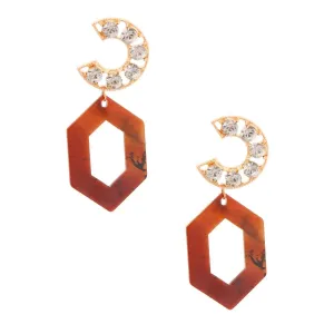 Chic Gold-tone C-Shaped Crystal Earrings with Resin Drops