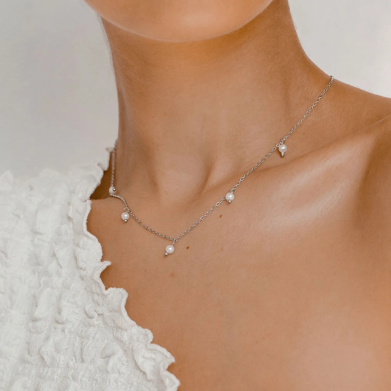 Cinque Pearl Chain Necklace Silver