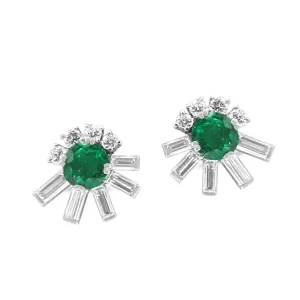 Colombian Emerald & Diamond Abstract Spray Design Earrings