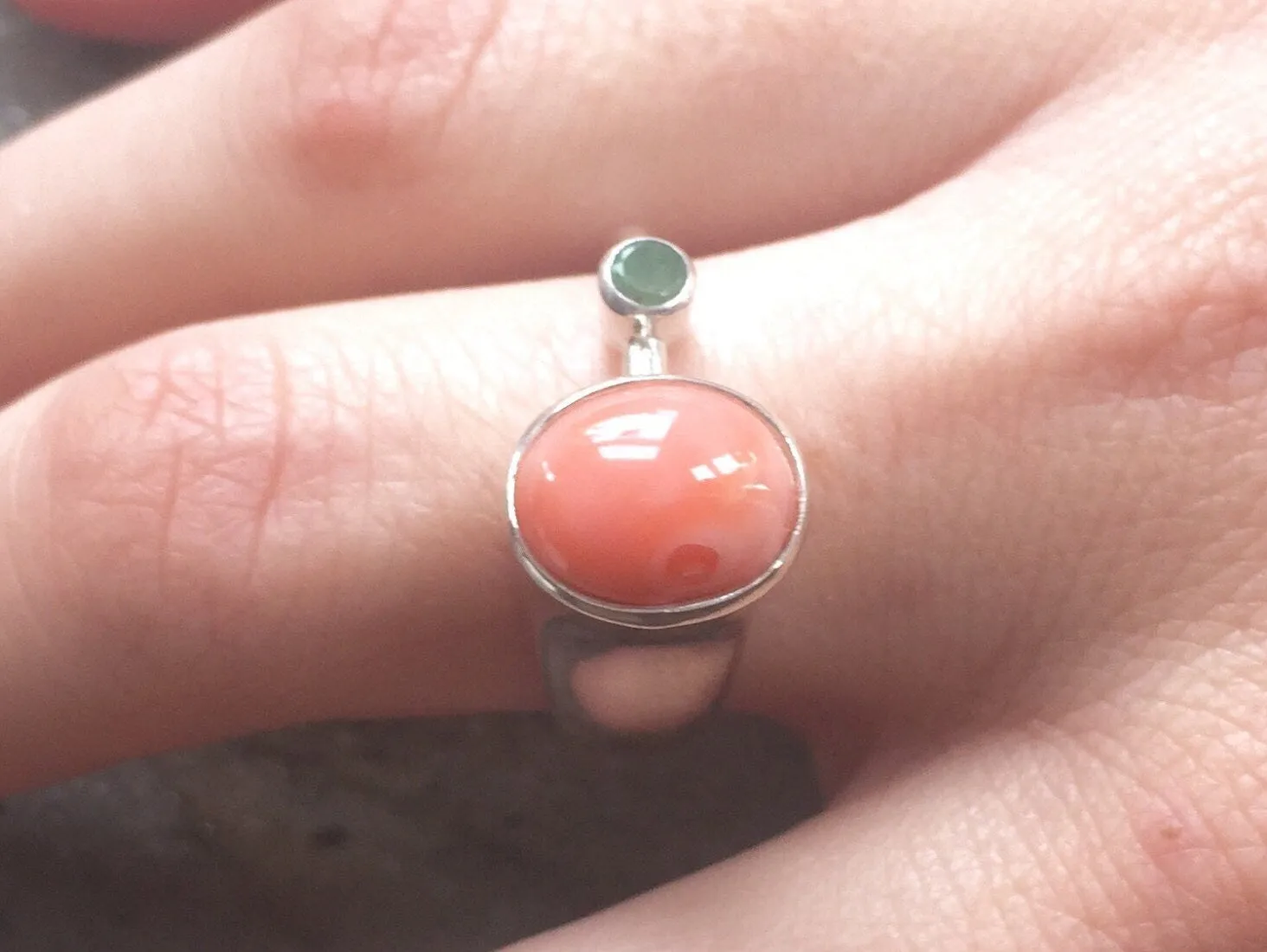 Coral Silver Ring - Two Stone Ring - Orange Statement Ring