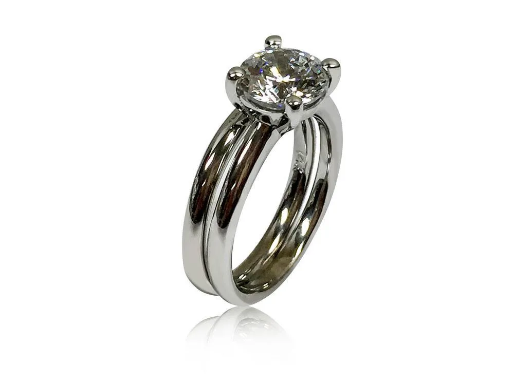 Cubic Zirconia 2 Carat Solitaire Ring with Plain Matching Band