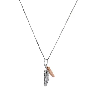 Curving Double Feather Pendant - Silver & Rose Gold Vermeil