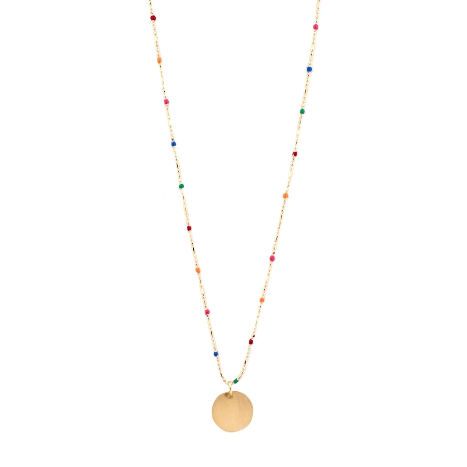 Delicate Beaded Necklace with Circle Pendant