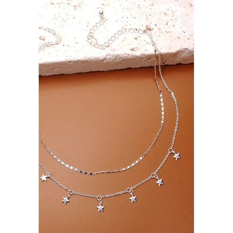 Delicate Double Layer Star Drop Necklace