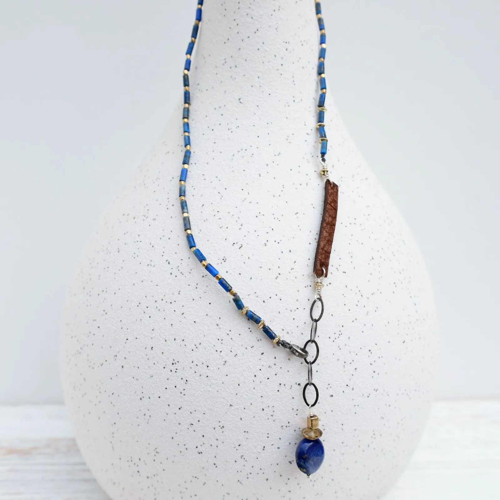 Delicate Lapis & Leather Necklace