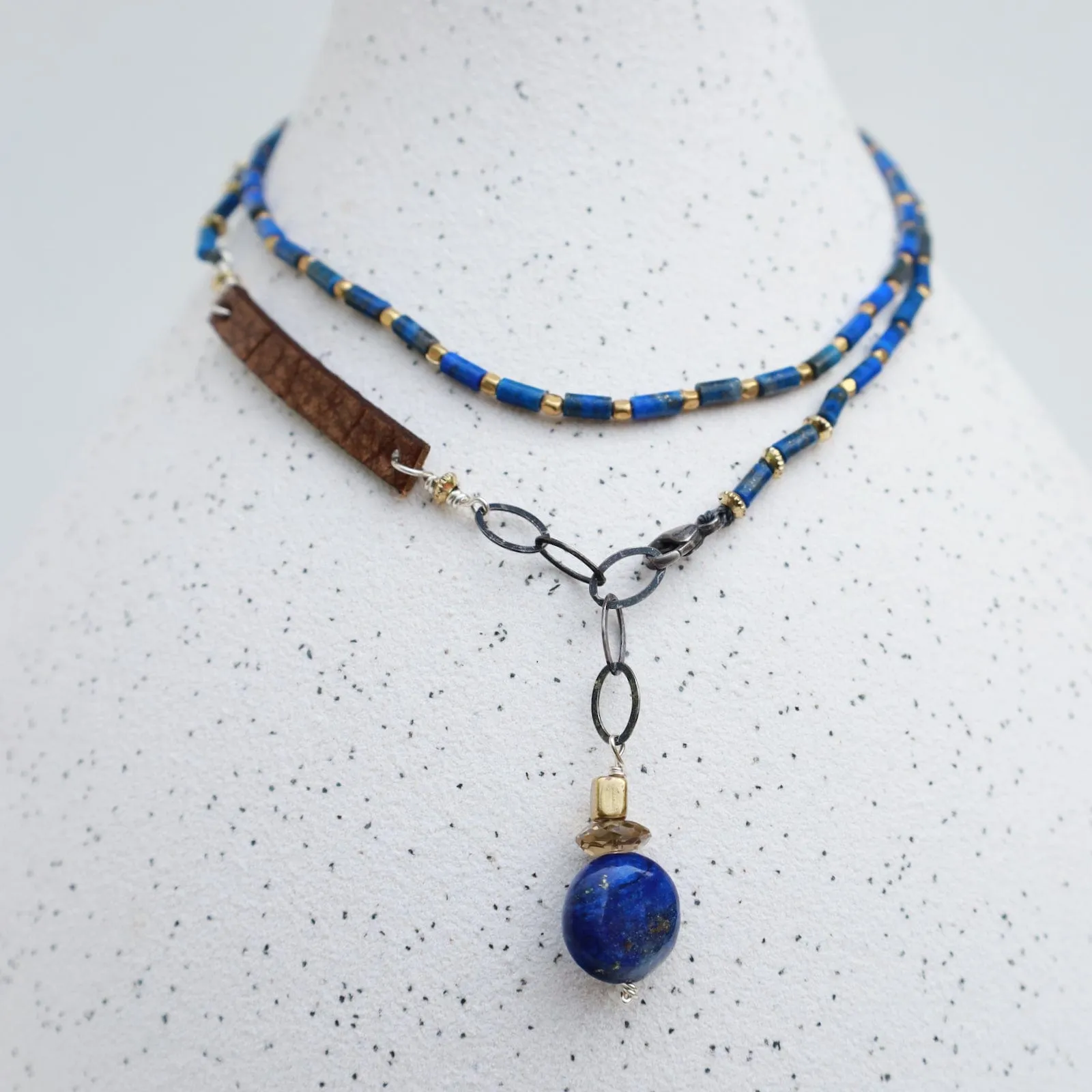 Delicate Lapis & Leather Necklace