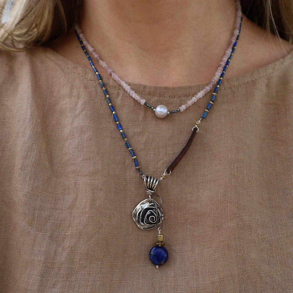 Delicate Lapis & Leather Necklace