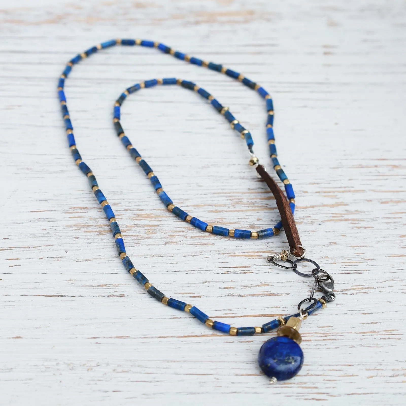 Delicate Lapis & Leather Necklace