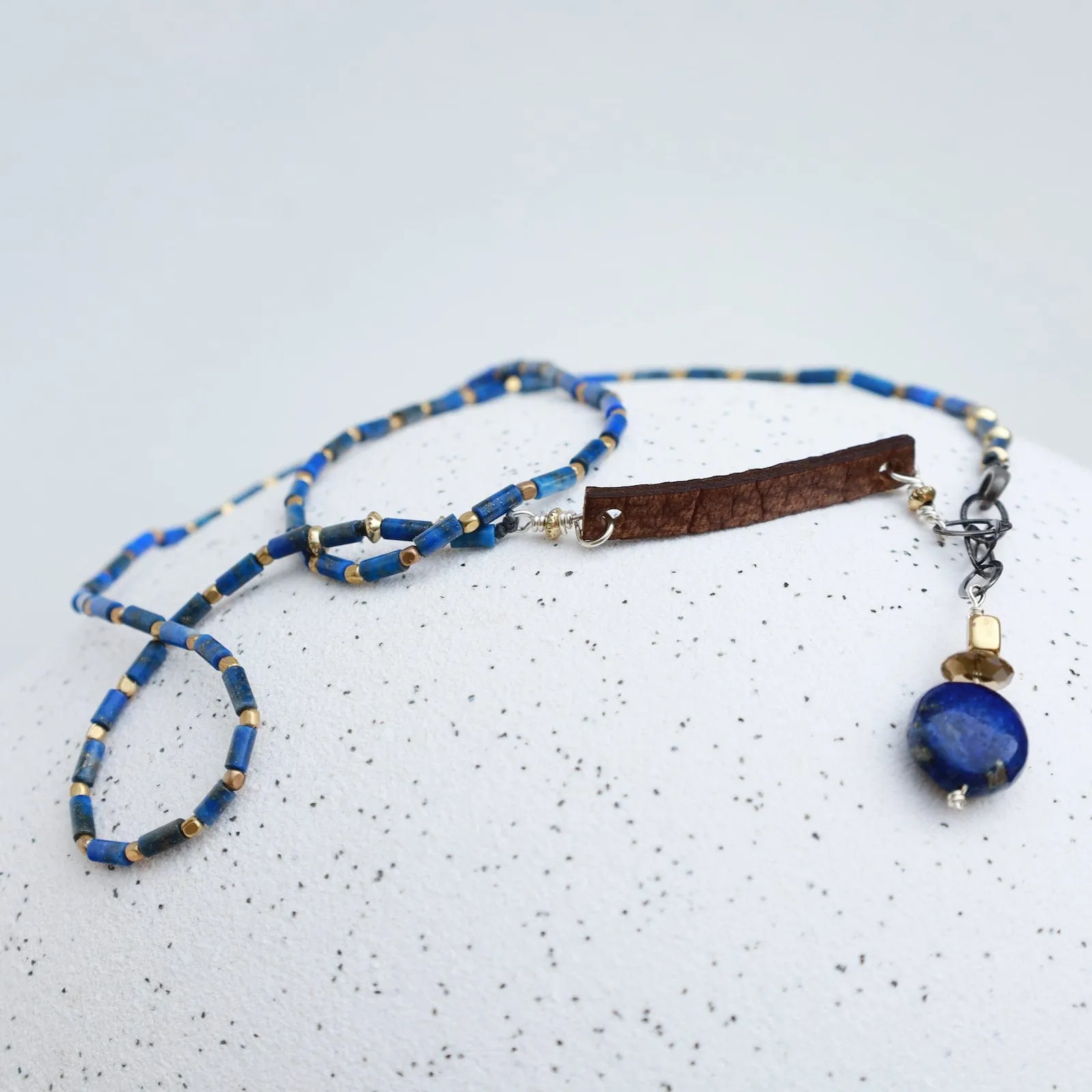 Delicate Lapis & Leather Necklace