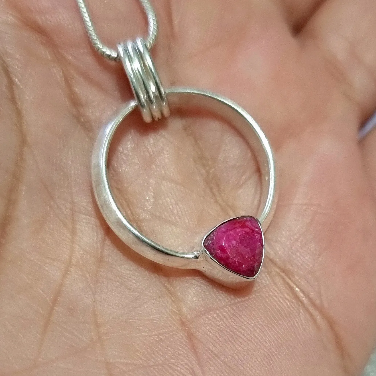 Designer Round Sterling Silver Ruby Pendant, P2R