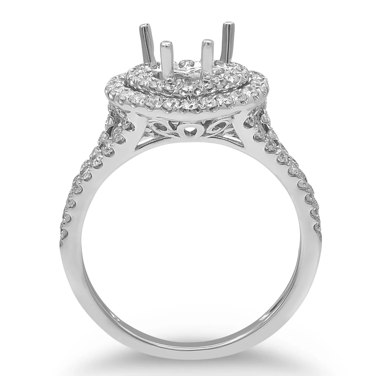 Double Heart Halo Diamond Semi-mount Ring