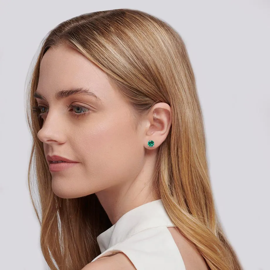 DOVE - Round Emerald 18k Rose Gold Stud Earrings